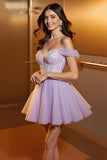 Sparkly Lilac Corset A Line Tulle Short Homecoming Dress