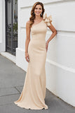 Apricot Satin Mermaid Long Mother of the Bride Dress with Ruffles