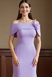Lilac Satin Long Sheath Mother of the Bride Dress with Flowers