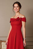 Dark Red A Line Off the Shoulder Long Mother of the Bride Dress
