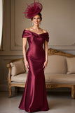 Burgundy Mermaid Long Satin Mother of the Bride Dress