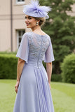 Grey Blue Chiffon A Line High-Low Mother of the Bride Dress with Appliques