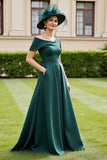 Pine A Line Long Satin Mother of the Bride Dress with Pockets