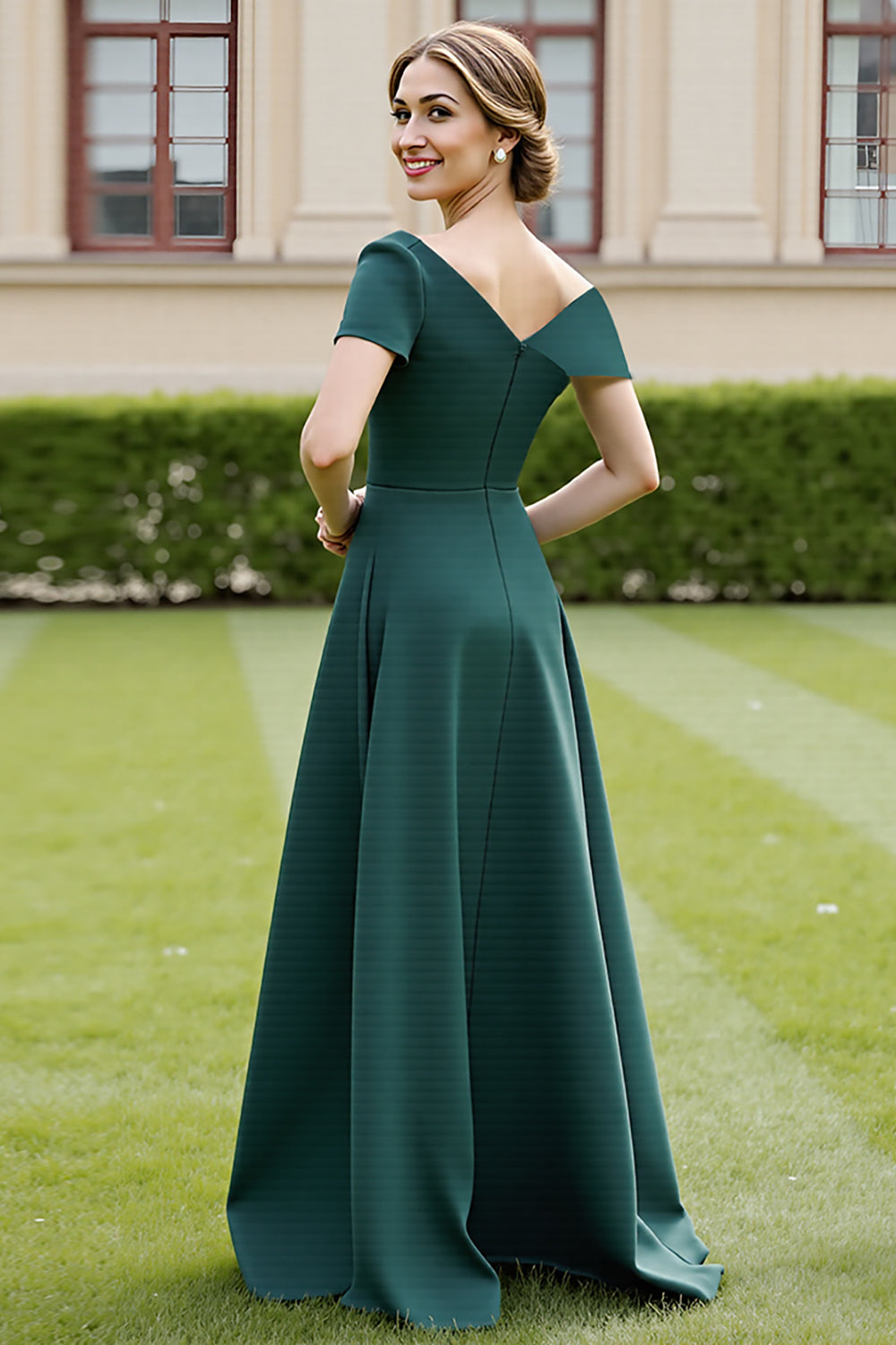 Pine A Line Long Satin Mother of the Bride Dress with Pockets