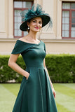 Pine A Line Long Satin Mother of the Bride Dress with Pockets
