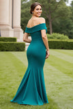 Peacock Green Satin Long Mermaid Mother of the Bride Dress with Slit