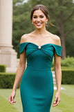 Peacock Green Satin Long Mermaid Mother of the Bride Dress with Slit