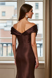 Brown Satin Off the Shoulder Long Mermaid Mother of the Bride Dress