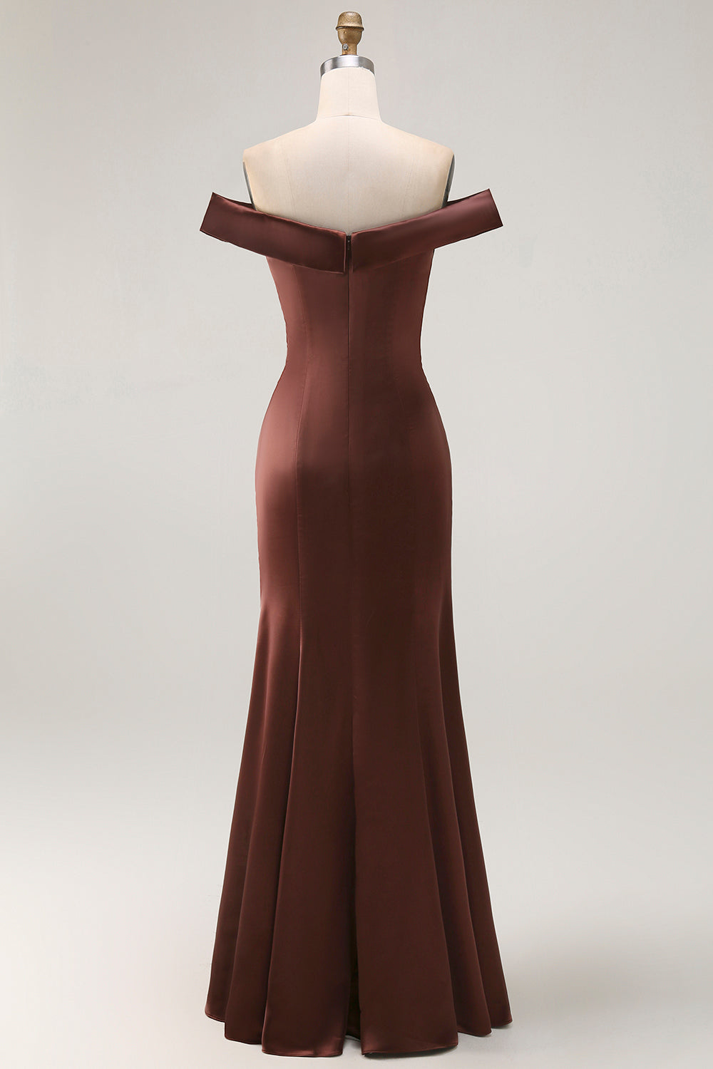 Zapakasa Women Brown Satin Long Ruched Mother of the Bride Dress Mermaid Off the Shoulder Formal Dress with Ruffles Zapakasa Women Brown Satin Long Ruched Mother of the Bride Dress Mermaid Off the Shoulder Formal Dress with Ruffles