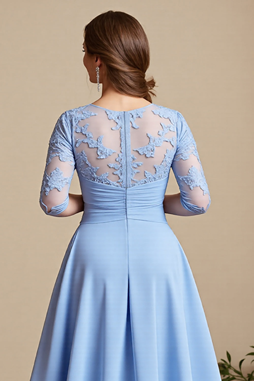 Sky Blue Chiffon A Line Long Mother of the Bride Dress with Lace Sleeves