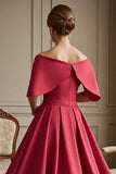 Red Satin Long A Line Mother of the Bride Dress with Bow