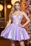 Sparkly Lilac Corset A Line Satin Short Homecoming Dress