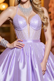 Sparkly Lilac Corset A Line Satin Short Homecoming Dress