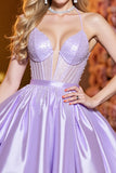 Sparkly Lilac Corset A Line Satin Short Homecoming Dress