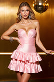 Blush Satin A Line Sweetheart Tiered Short Homecoming Dress with Ruffles
