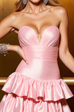 Blush Satin A Line Sweetheart Tiered Short Homecoming Dress with Ruffles