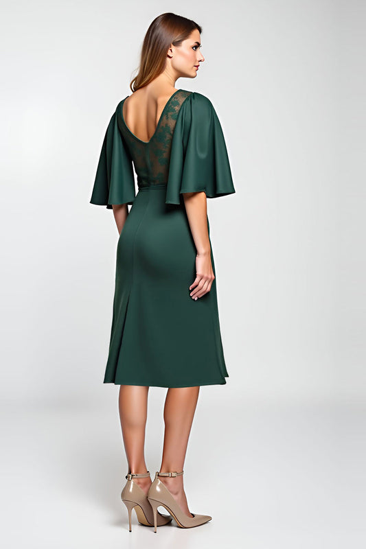 Sparkly Pine Satin A Line Midi Mother of the Bride Dress with Sleeves