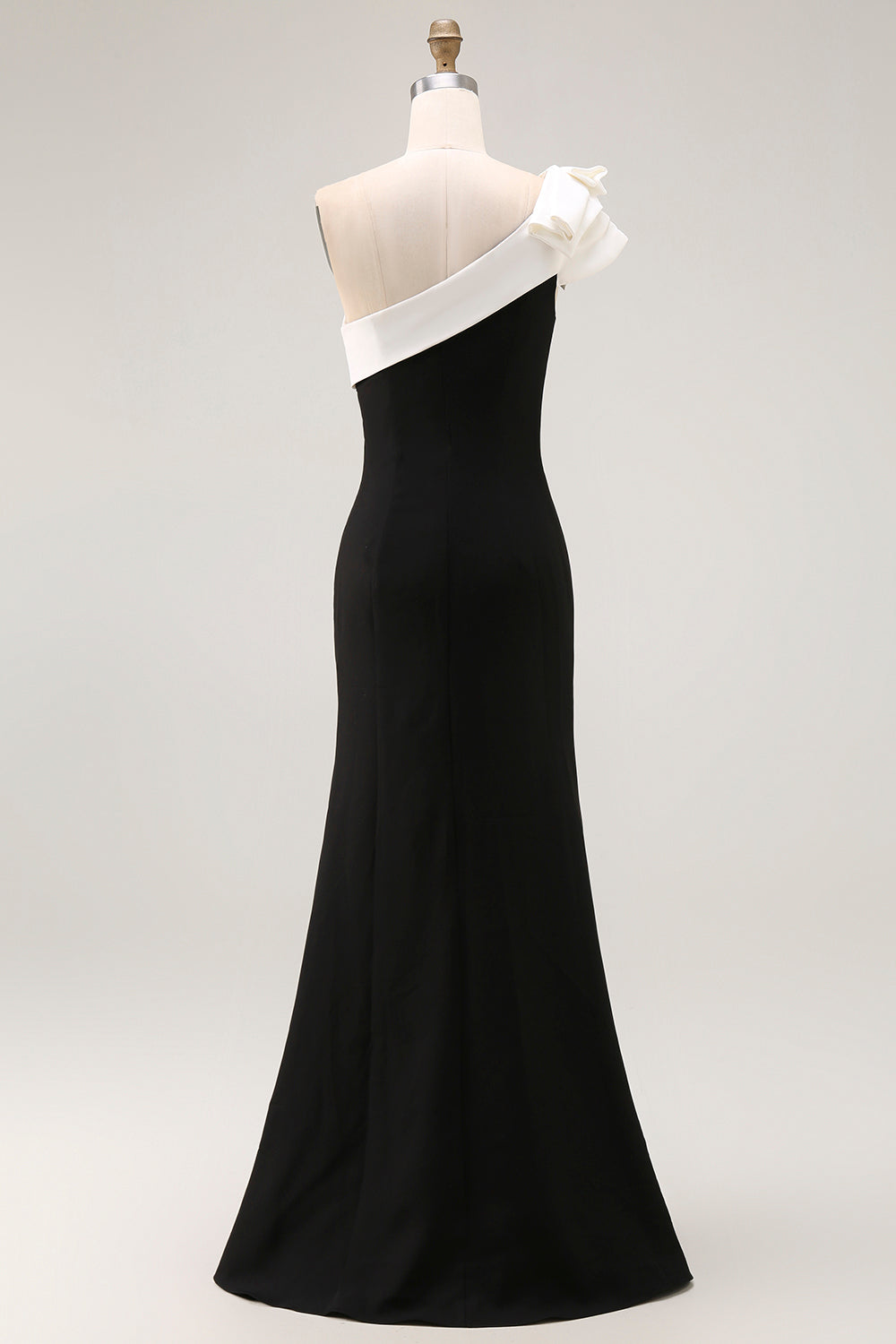 Black One Shoulder Satin Mermaid Long Black Tie Dress