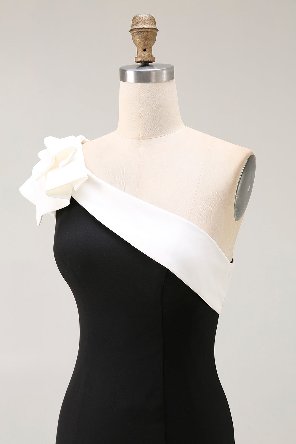 Black One Shoulder Satin Mermaid Long Black Tie Dress