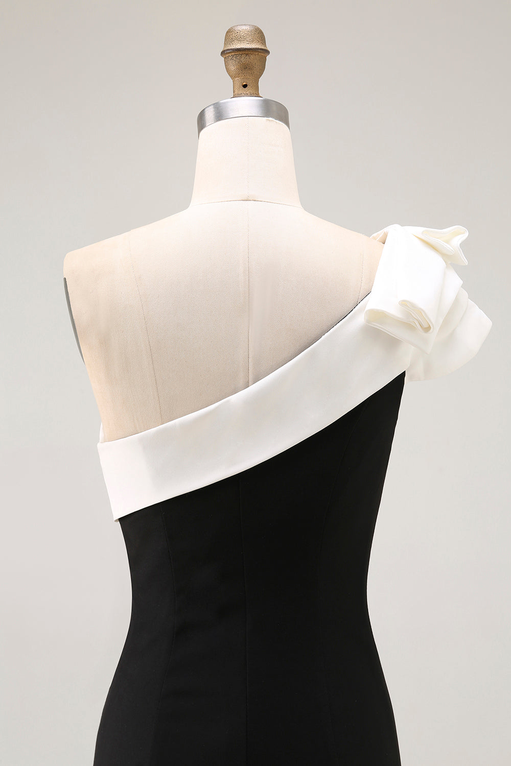 Black One Shoulder Satin Mermaid Long Black Tie Dress