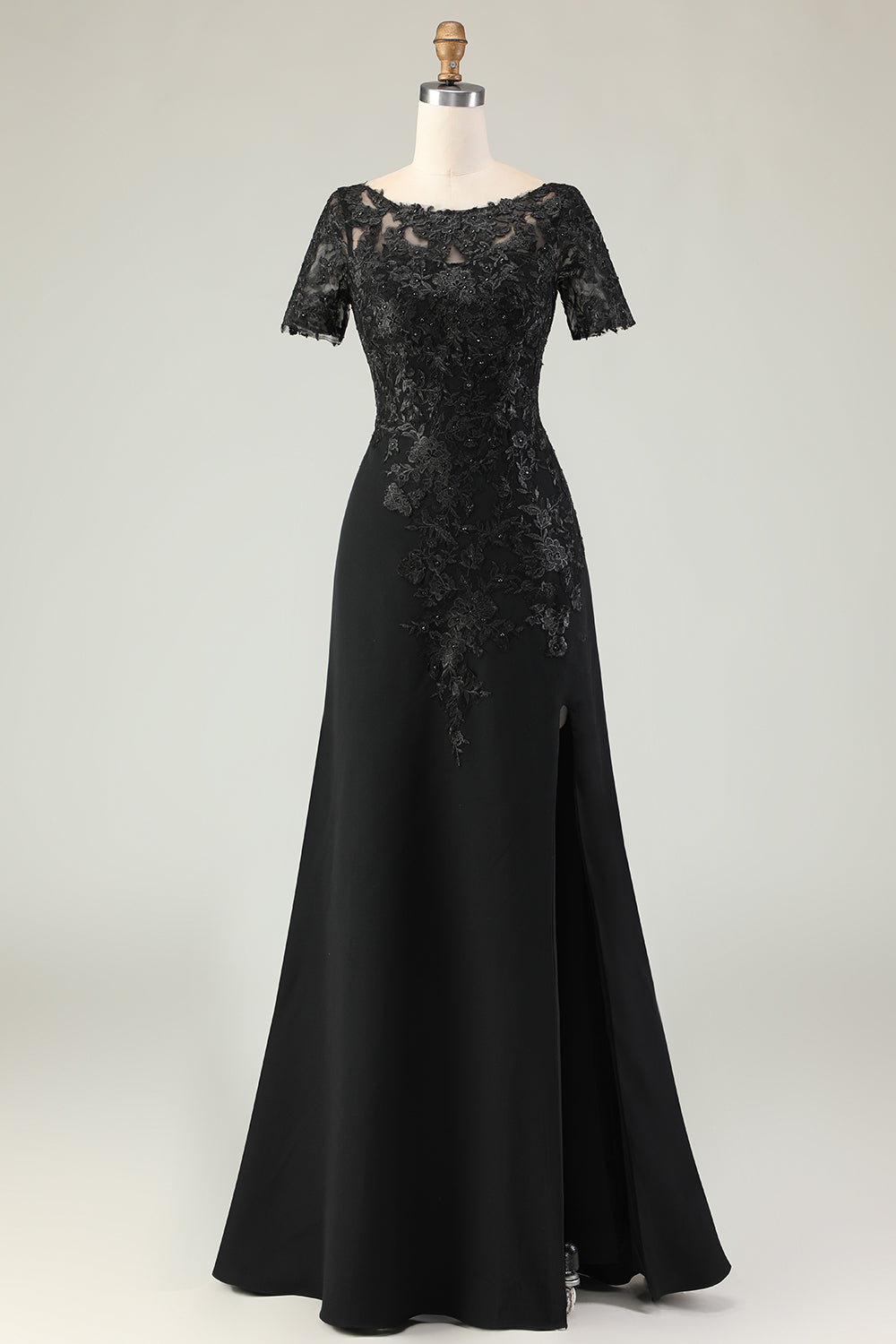 Black Sheath Appliques Long Mother of the Bride Dress with Slit