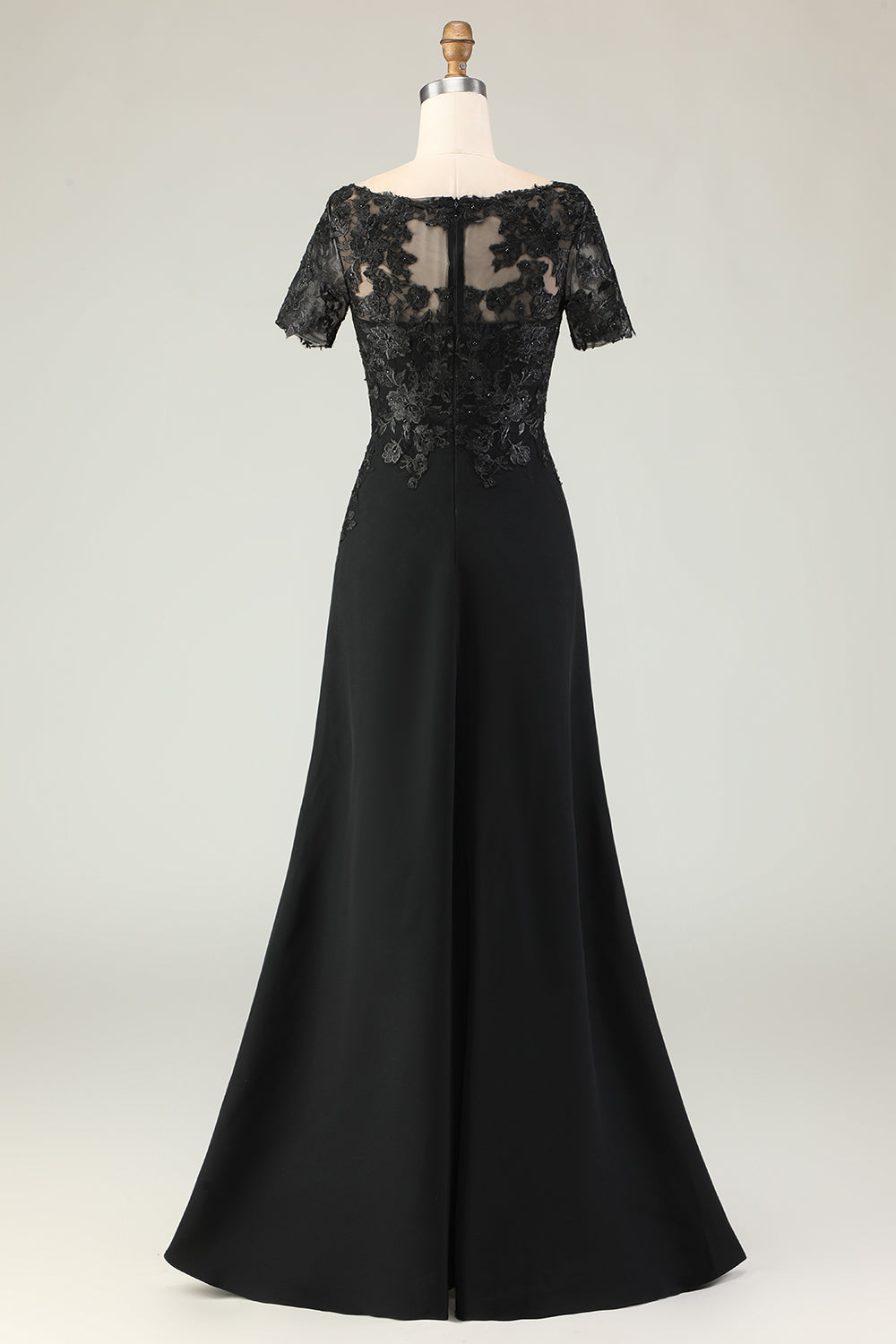 Black Sheath Appliques Long Mother of the Bride Dress with Slit