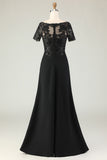 Black Sheath Appliques Long Mother of the Bride Dress with Slit