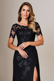 Black Sheath Appliques Long Mother of the Bride Dress with Slit