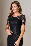 Black Sheath Appliques Long Mother of the Bride Dress with Slit