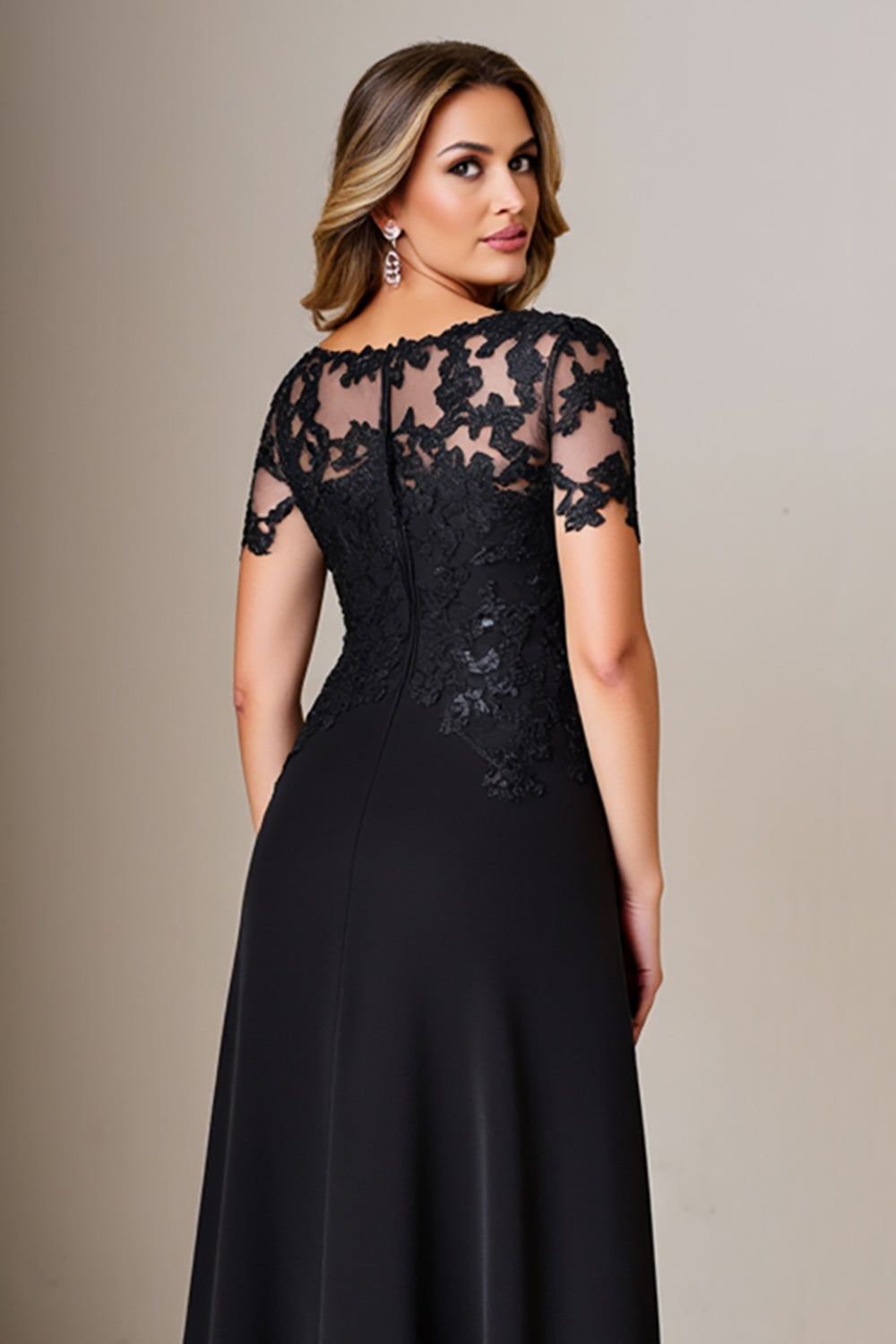 Black Sheath Appliques Long Mother of the Bride Dress with Slit