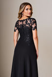 Black Sheath Appliques Long Mother of the Bride Dress with Slit