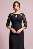 Black Sheath Keyhole Long Mother of the Bride Dress with 3/4 Sleeves
