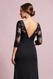 Black Sheath Keyhole Long Mother of the Bride Dress with 3/4 Sleeves