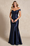 Navy Mermaid Off the Shoulder Long Mother of the Bride Dress