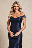 Navy Mermaid Off the Shoulder Long Mother of the Bride Dress