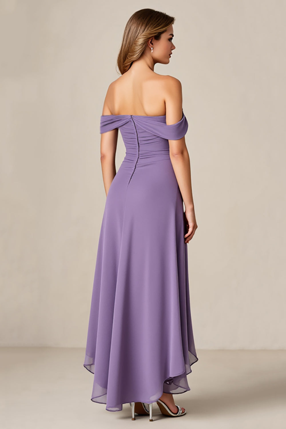 Tahiti Off the Shoulder Chiffon Long Mother of the Bride Dress with Ruffles