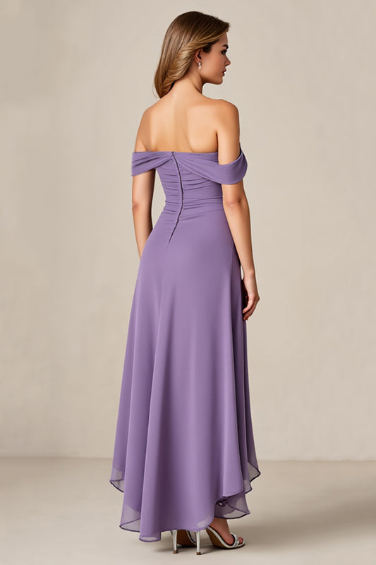 Tahiti Off the Shoulder Chiffon Long Mother of the Bride Dress with Ruffles