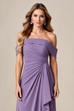 Tahiti Off the Shoulder Chiffon Long Mother of the Bride Dress with Ruffles