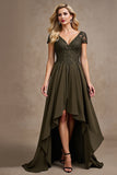 Olive V-Neck Appliques A Line High-Low Mother of the Bride Dress