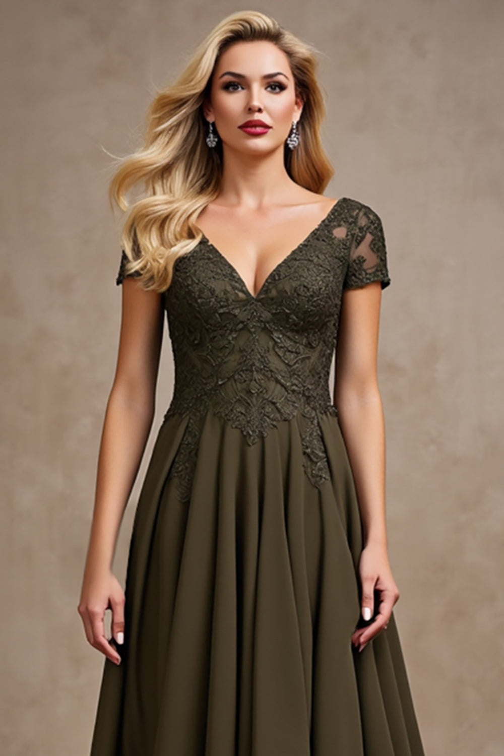 Olive V-Neck Appliques A Line High-Low Mother of the Bride Dress
