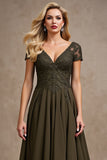 Olive V-Neck Appliques A Line High-Low Mother of the Bride Dress