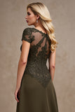 Olive V-Neck Appliques A Line High-Low Mother of the Bride Dress
