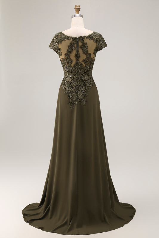 Olive A Line V-Neck High-Low Mother of the Bride Dress with Lace