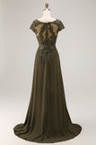 Olive A Line V-Neck High-Low Mother of the Bride Dress with Lace