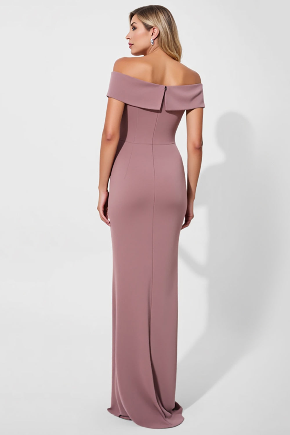 Vintage Mauve Off the Shoulder Ruched Long Mother of the Bride Dress