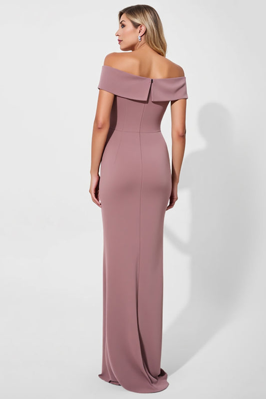 Vintage Mauve Off the Shoulder Ruched Long Mother of the Bride Dress