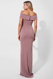 Vintage Mauve Off the Shoulder Ruched Long Mother of the Bride Dress