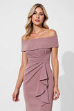 Vintage Mauve Off the Shoulder Ruched Long Mother of the Bride Dress