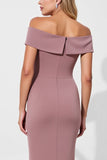 Vintage Mauve Off the Shoulder Ruched Long Mother of the Bride Dress