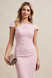 Candy Pink Boat Neck Mermaid Long Mother of Bride Dress with Cap Sleeves